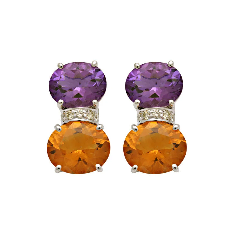 ladies-handmade-silver-earrings-Earrings-Amethyst, Citrine and Diamond