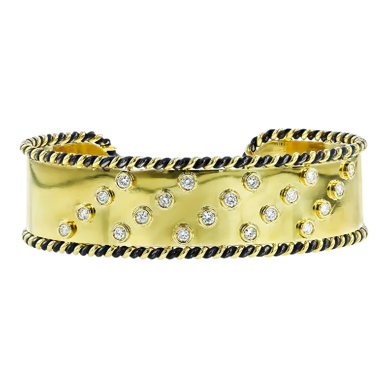 Ladies bracelets with bronze tiger’s eye -18K Yellow Gold Diamond Cuff Bracelet with Rope Edge