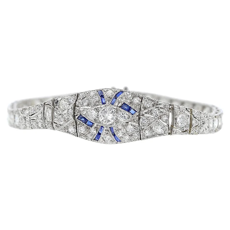 Ladies bracelets tarnish-free silver -Art Deco Platinum Diamond and Sapphire Bracelet