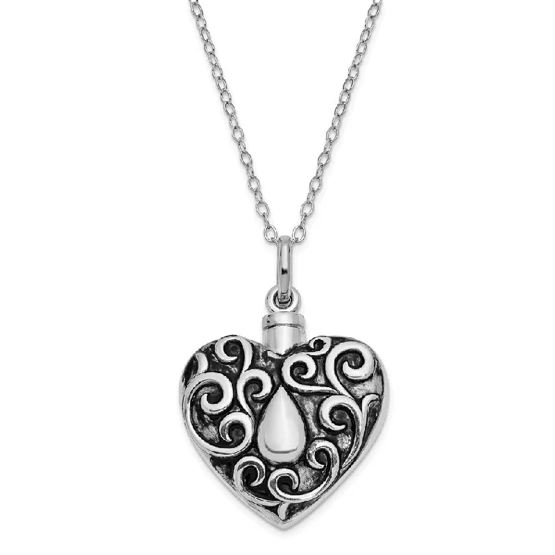 Ladies necklaces for new beginnings -Sterling Silver Antiqued Grieving Heart Ash Holder Necklace, 18 Inch