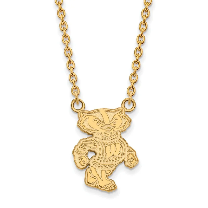 Ladies necklaces with coil charms -14k Gold Plated Silver U of Wisconsin Large Logo Pendant Necklace