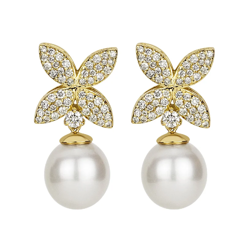 ladies-handmade-gold-earrings-Earrings - South Sea Pearl And Diamond (2340A)