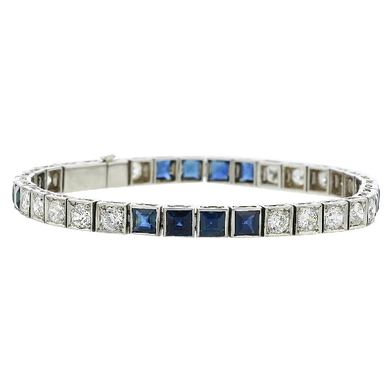 Ladies bracelets nostalgic vibes -Art Deco Platinum Sapphire and Diamond Bracelet