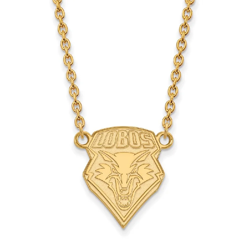 Ladies necklaces fine craftsmanship -14k Gold Plated Silver U of New Mexico Lg Lobos Pendant Necklace