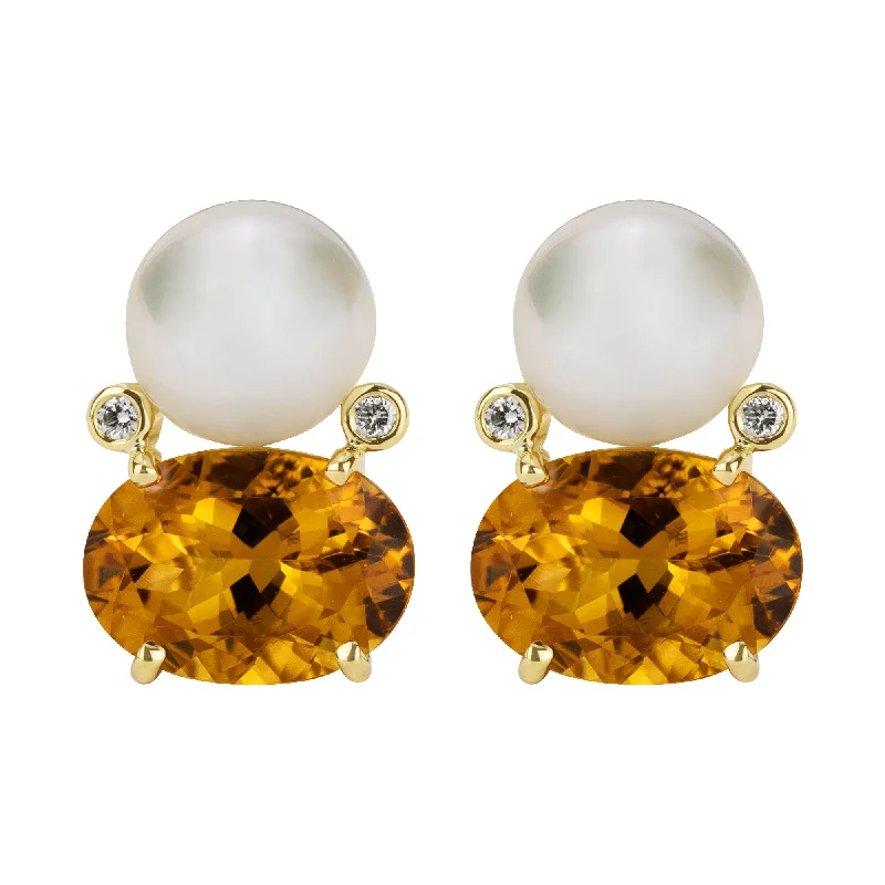 ladies-rustic-gold-earrings-Earrings - South Sea Pearl, Citrine And Diamond (2344A)