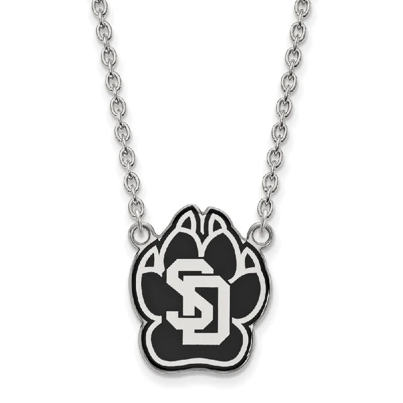 Ladies necklaces with burst charms -Sterling Silver South Dakota Large Enamel Logo Pendant Necklace