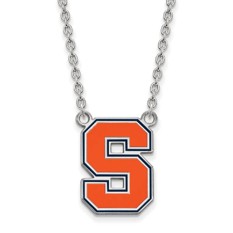 Ladies necklaces solid chains -Sterling Silver Syracuse U Large Enamel Pendant Necklace