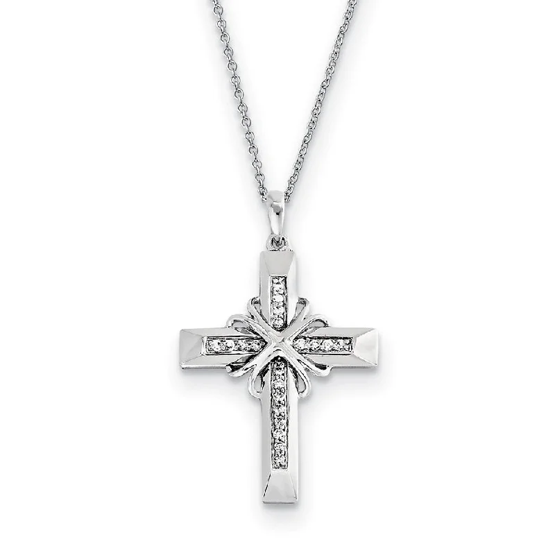 Ladies necklaces modern elegance -Rhodium Plated Sterling Silver & CZ Steadfast Love Cross Necklace, 18