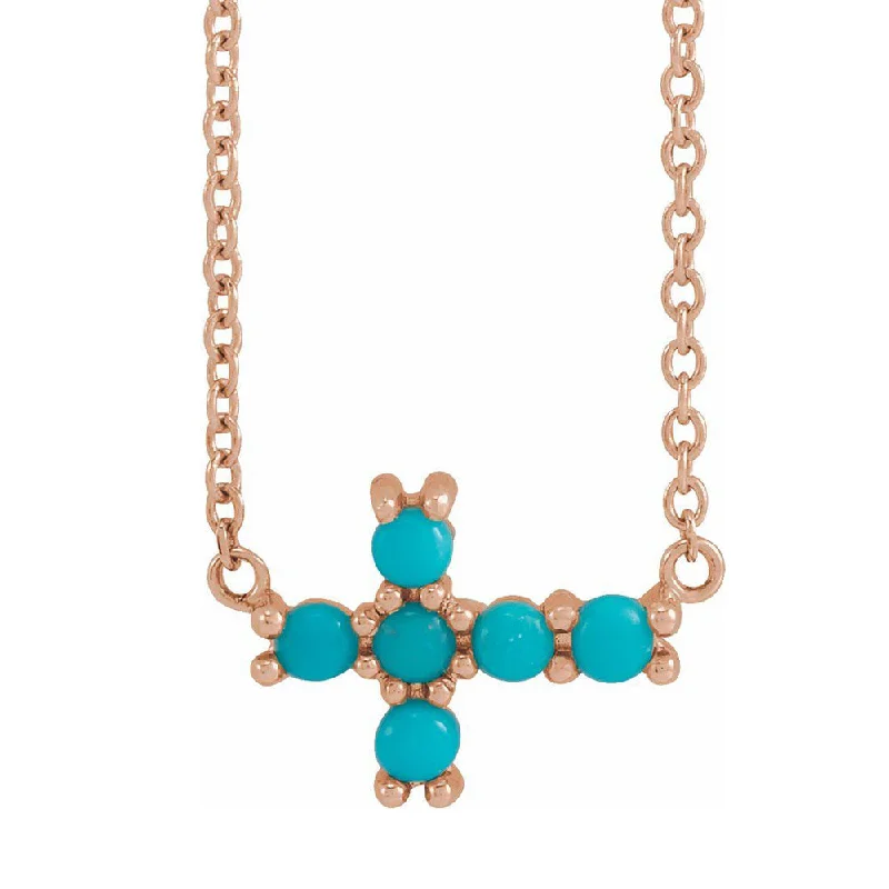 Ladies necklaces artsy elegance -14K Yellow, White or Rose Gold Turquoise Petite Cross Necklace, 18 In