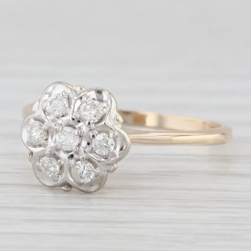 engagement-platinum-channel-ring-Vintage 0.20ctw Diamond Flower Cluster Engagement Ring 14k Gold Size 7