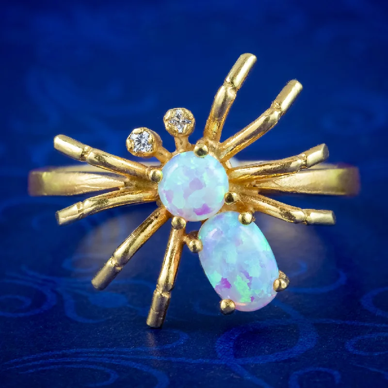 ladies-cushion-cut-rose-gold-rings-Victorian Style Opal CZ Spider Ring