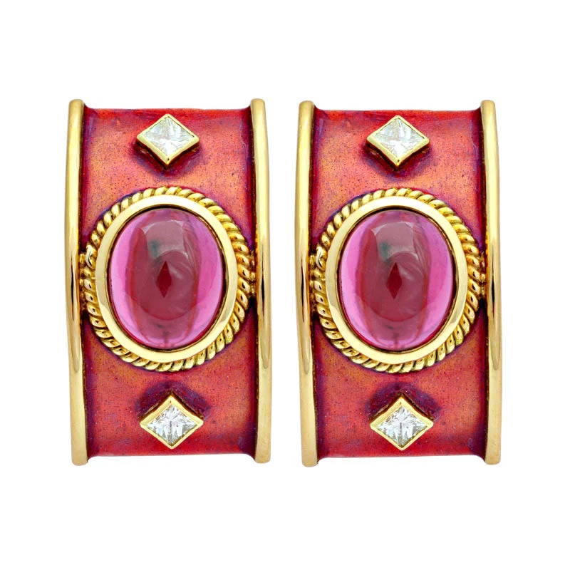 ladies-wedding-silver-earrings-Earrings-Rubellite and Diamond (Enamel)