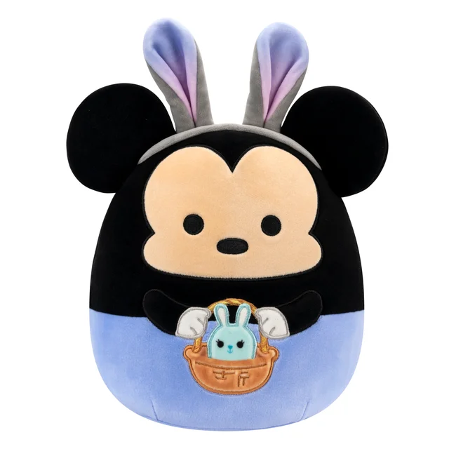 ladies-silver-classic-rings-Spring Squishmallow Disney Mickey in Blue Pants with Bunny Ears Holding Blue Bunny Easter Basket 8" Stuffed Plush by Kelly Toy