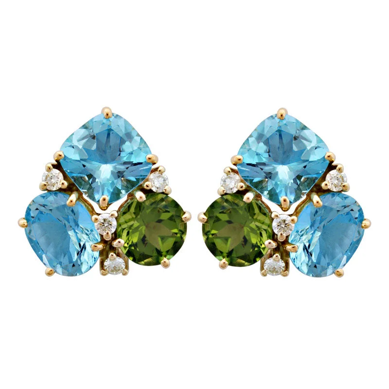 ladies-custom-silver-earrings-Earrings-Blue Topaz, Peridot and Diamond