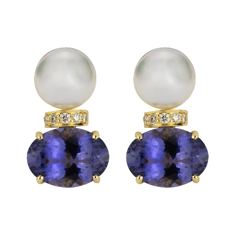 ladies-handmade-rose-gold-earrings-Earrings - South Sea Pearl, Iolite And Diamond (2345E)