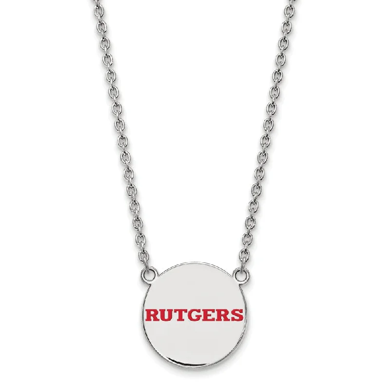 Ladies necklaces with dusk charms -Sterling Silver Rutgers Large Enamel Disc Necklace