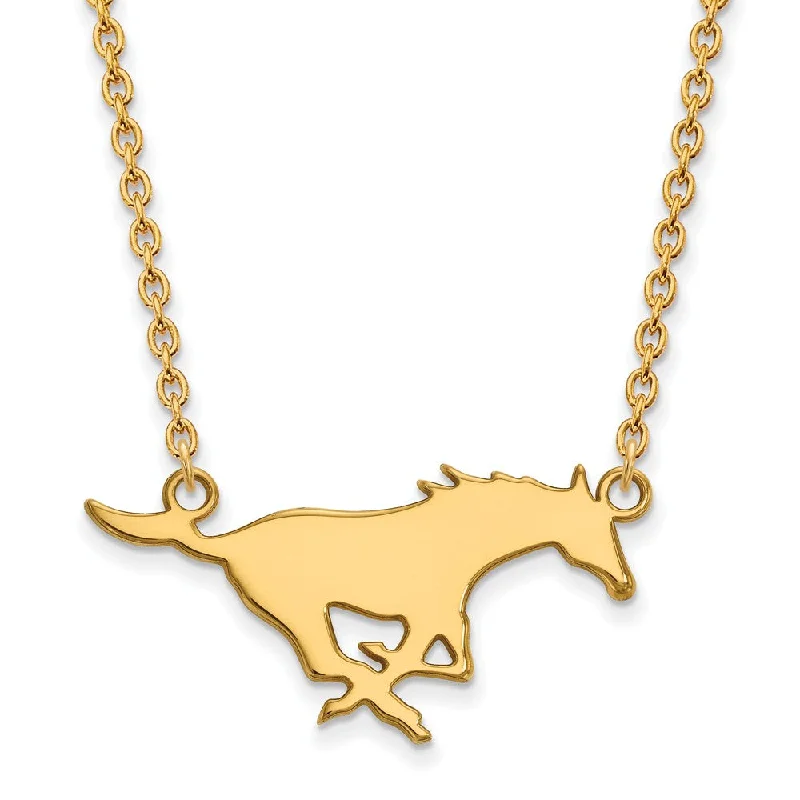 Ladies necklaces for poets -14k Gold Plated Silver Southern Methodist U Lg Pendant Necklace