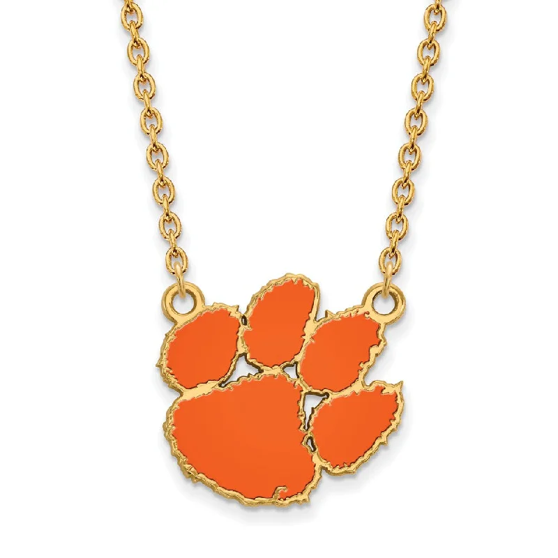 Ladies necklaces with stripe charms -14k Gold Plated Silver Clemson U Large Enameled Pendant Necklace