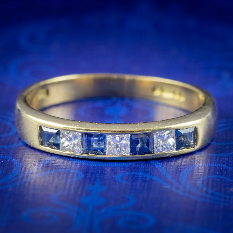 ladies-luxury-diamond-rings-Art Deco Style Sapphire Diamond Half Eternity Ring