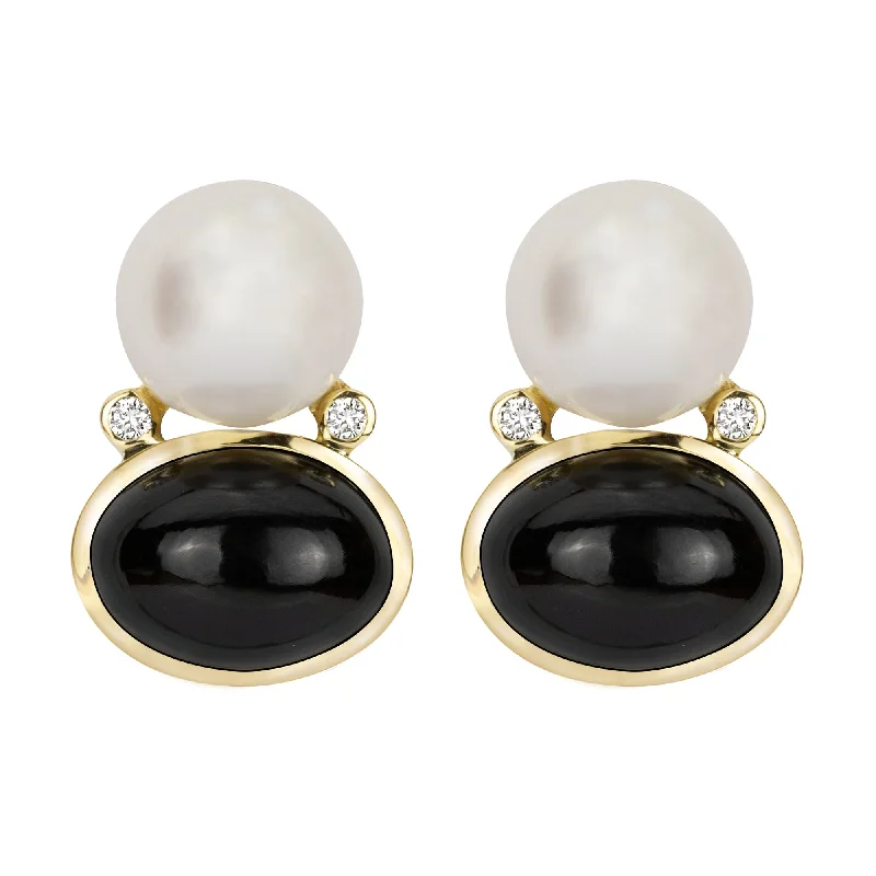 ladies-fashion-diamond-earrings-Earrings - South Sea Pearl, Black Onyx And Diamond (2348E)