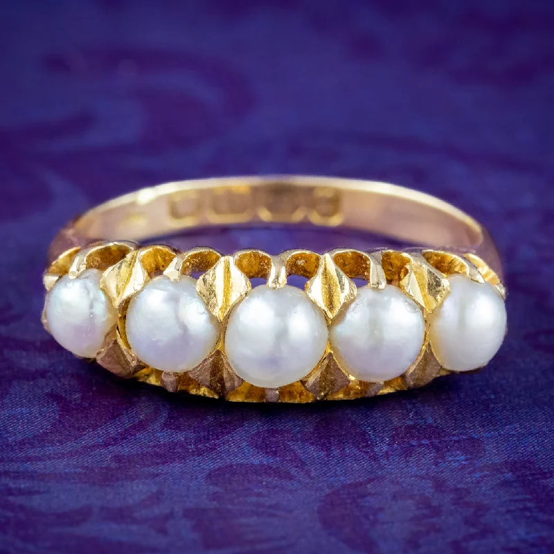 ladies-custom-silver-rings-Antique Victorian Pearl Five Stone Ring Dated 1891