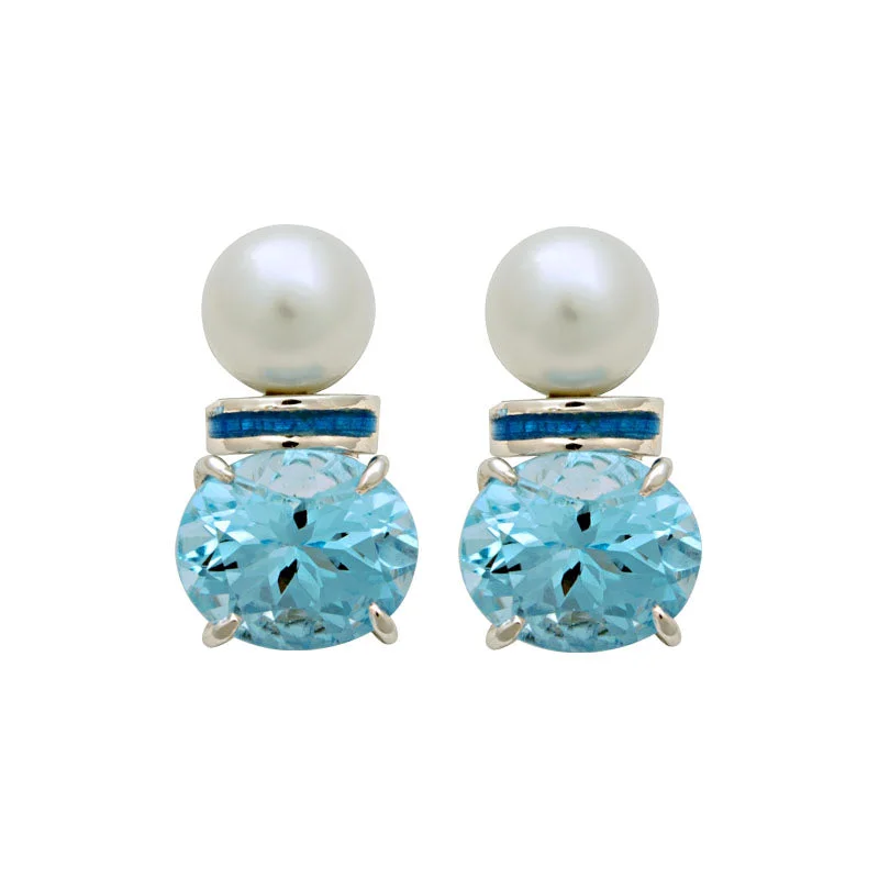 ladies-rustic-rose-gold-earrings-Earrings-South Sea Pearl and Blue Topaz (Enamel)