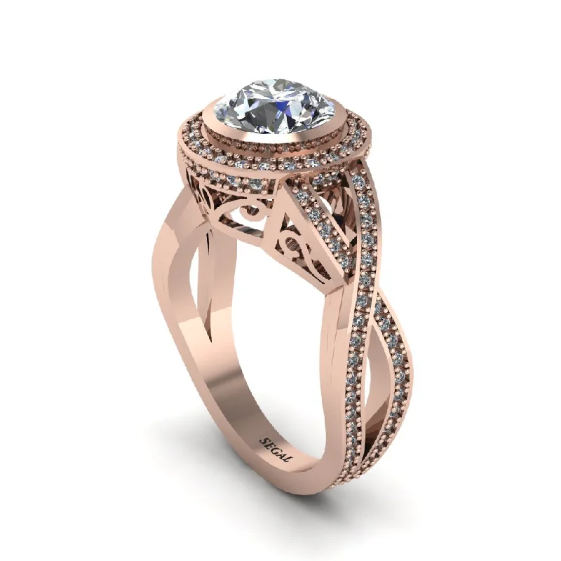 engagement-marquise-cut-diamond-ring-Diamond Filigree Halo Twist Shank Engagement Ring - Wren No. 2