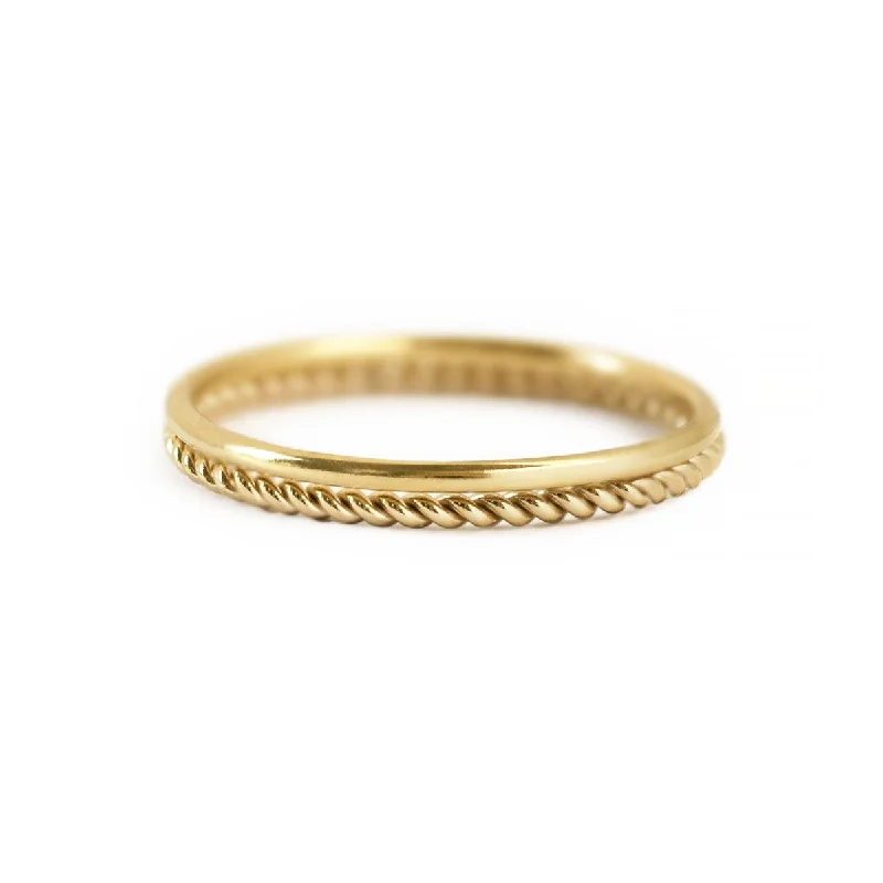 ladies-bridal-gold-rings-Thin Band and Rope Ring Set