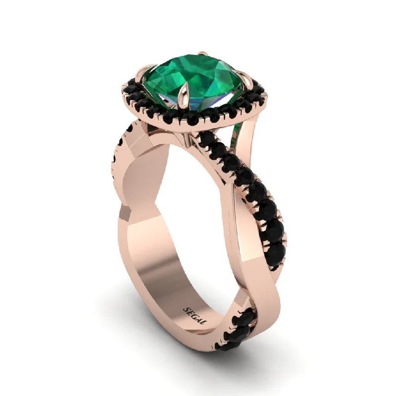 engagement-luxury-emerald-ring-Emerald Twist Shank Halo Engagement Ring - Cheyenne No. 35