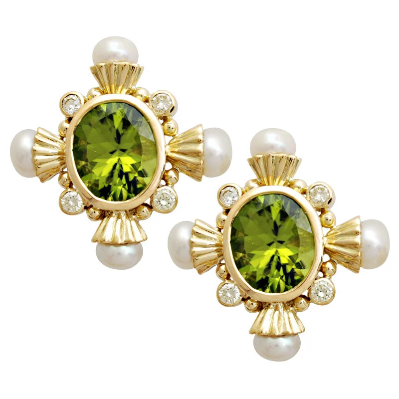 ladies-crawl-diamond-earrings-Earrings-Peridot , Pearl and Diamond