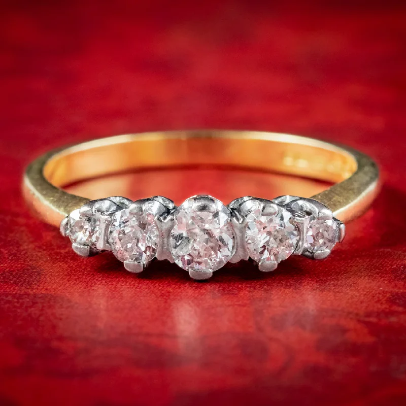 ladies-affordable-silver-rings-Edwardian Style Five Stone Diamond Ring 0.80ct Of Diamond