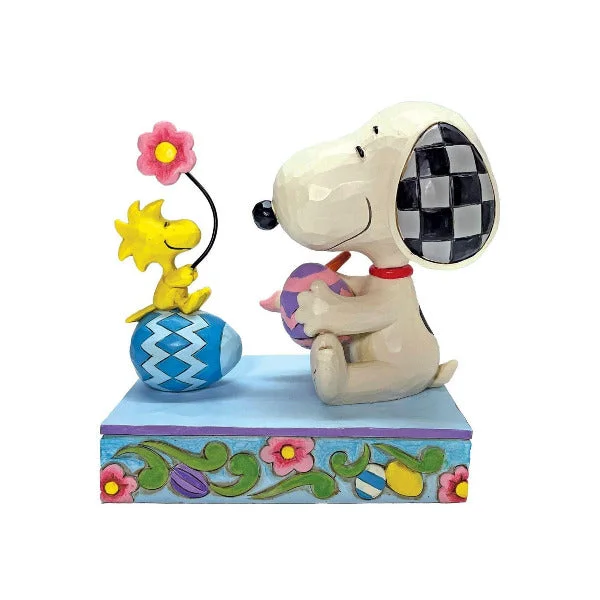 ladies-gold-stackable-rings-Jim Shore Peanuts Colorful Creations Snoopy & Woodstock Coloring Easter Eggs Figurine