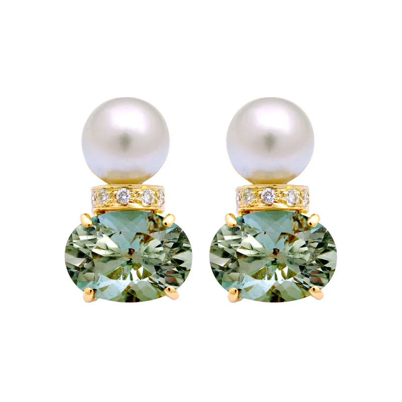 ladies-ethnic-silver-earrings-Earrings-Green Quartz, South Sea Pearl and Diamond