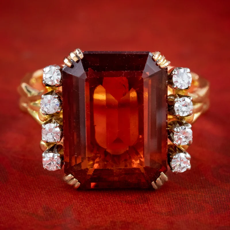 ladies-emerald-cut-pearl-rings-Vintage Citrine Diamond Ring 7ct Citrine Circa 1960