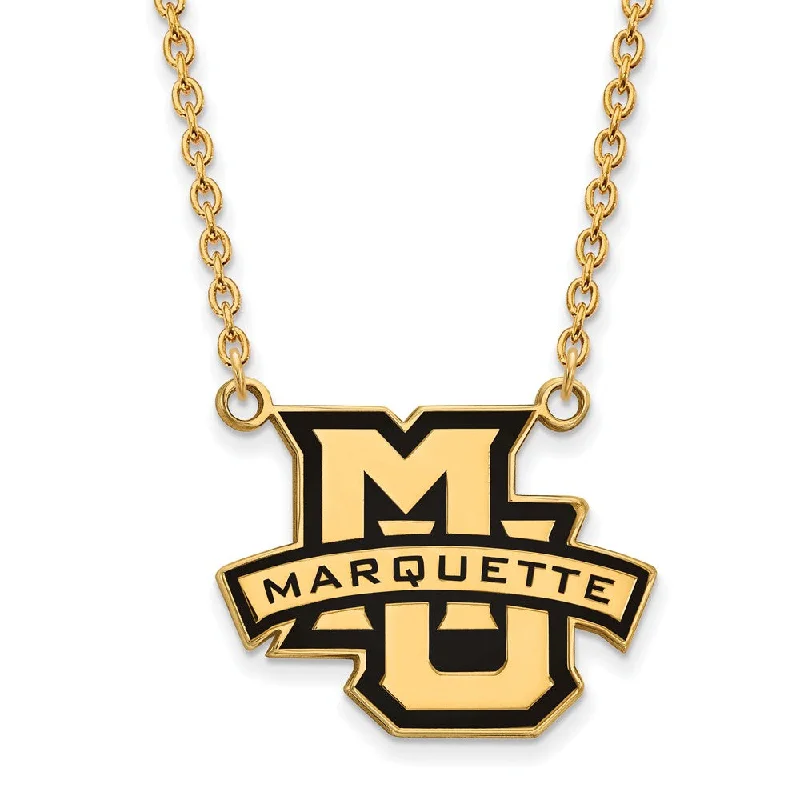 Ladies necklaces multi-tier styles -14k Gold Plated Silver Marquette U Large Enamel Pendant Necklace