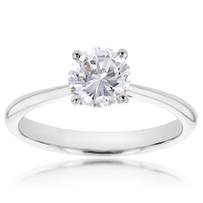 engagement-round-gold-ring-Luminesce Lab Grown 1 Carat Solitaire 4 Claw Engagement Ring in 14ct White Gold