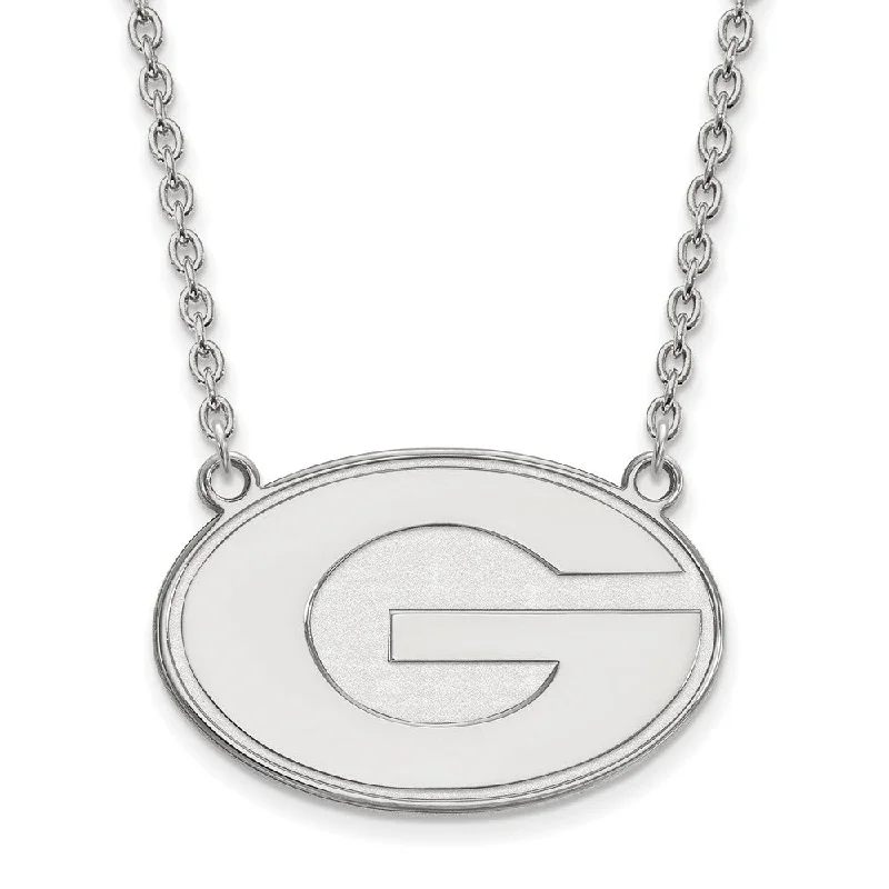 Ladies necklaces with moss agate -Sterling Silver U of Georgia Large 'G' Disc Pendant Necklace