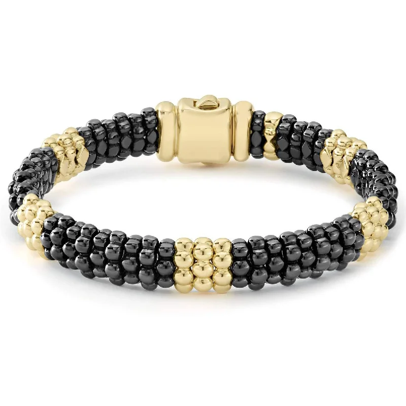 Ladies bracelets lustrous bands -Black Caviar Beaded Bracelet