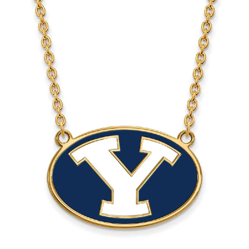 Ladies necklaces curved styles -14k Gold Plated Silver Brigham Young U Large Enamel 'Y' Necklace