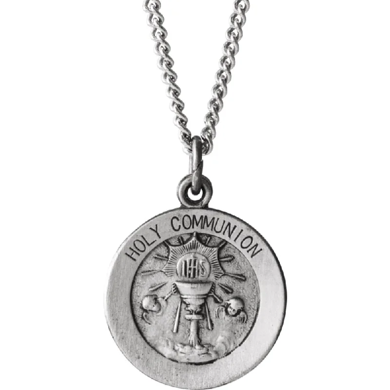 Ladies necklaces for pioneers -Sterling Silver 15mm Holy Communion Medal Necklace, 18 Inch