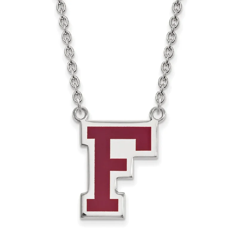 Ladies necklaces with amber tiger’s eye -Sterling Silver Fordham U Enamel Large Initial F Pendant Necklace