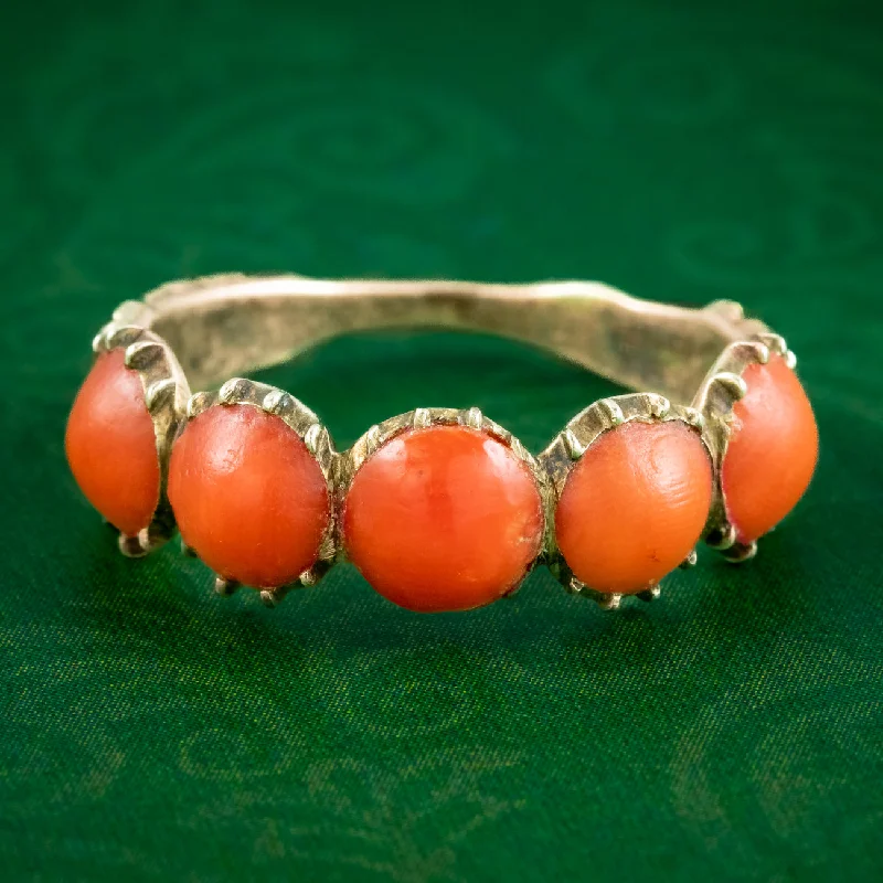 ladies-sapphire-handmade-rings-Antique Georgian Coral Five Stone Ring