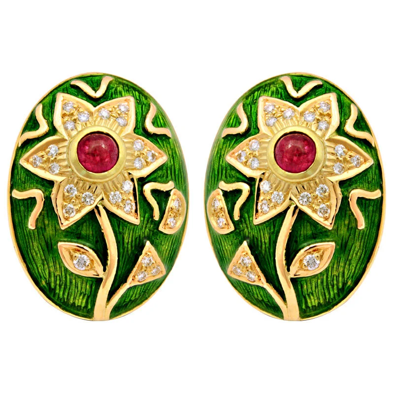 ladies-artisan-diamond-earrings-Earrings-Ruby and Diamond (Enamel)