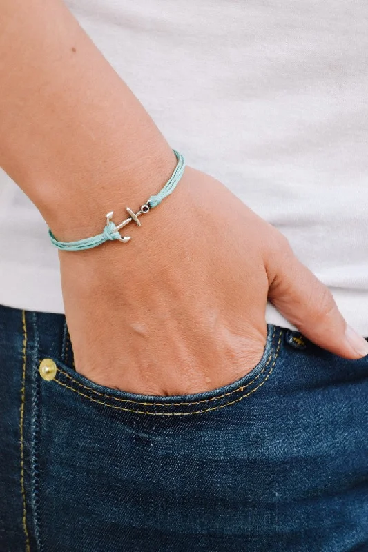 Ladies bracelets for 18th birthdays -Silver anchor charm bracelet for women, turquoise cord, gift for her