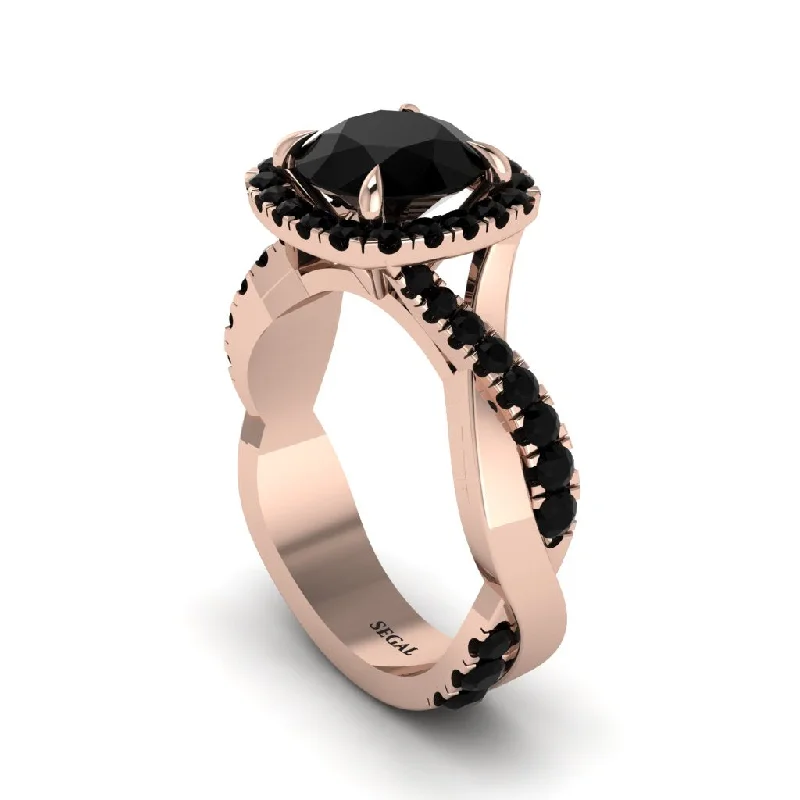 engagement-round-diamond-ring-Black Diamond Twist Shank Halo Engagement Ring - Cheyenne No. 38