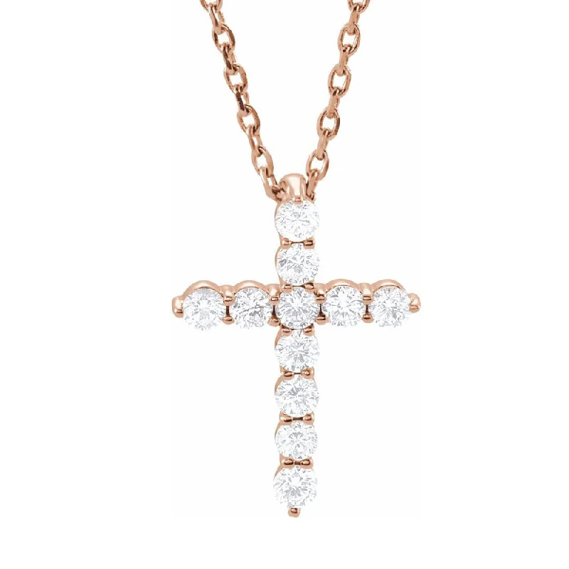 Ladies necklaces for journeys -14K Yellow, White or Rose Gold Diamond 11-Stone Cross Necklace 16-18in