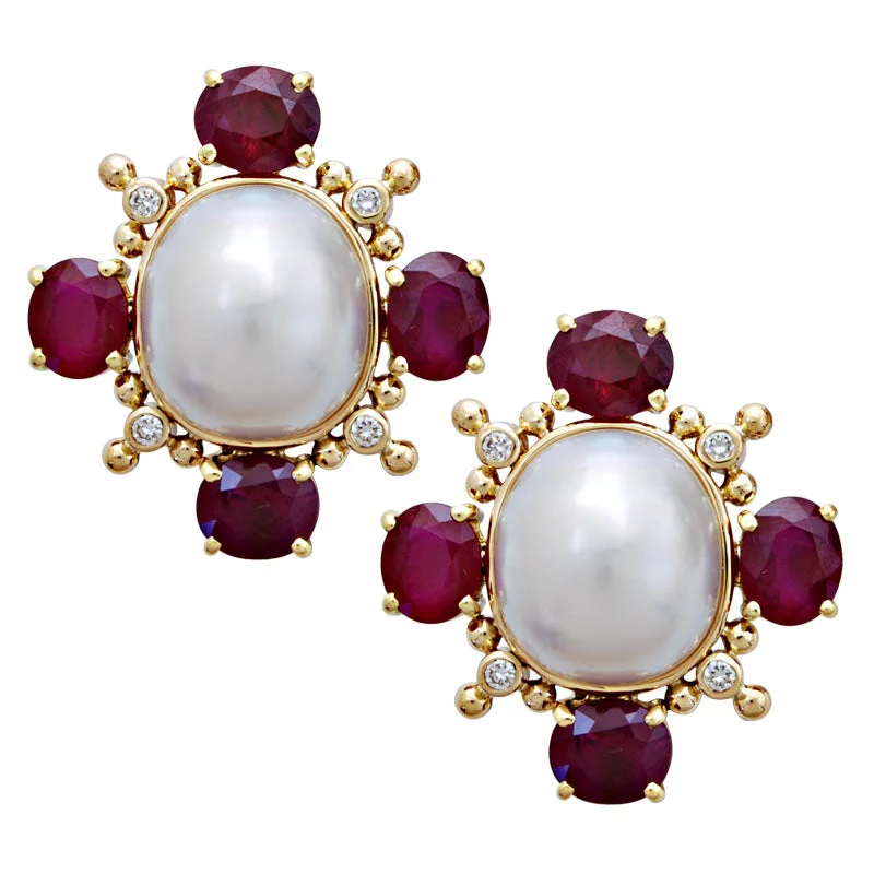 ladies-luxury-rose-gold-earrings-Earrings-Ruby, Pearl and Diamond