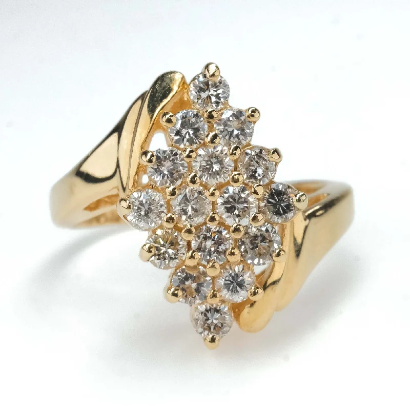 ladies-luxury-rose-gold-rings-0.96ctw Round Diamond Accented Cluster Cocktail Ring in 14K Yellow Gold