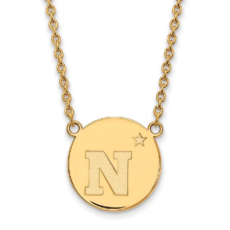 Ladies necklaces modern elegance -14k Gold Plated Silver U.S. Naval Academy Large 'N' Disc Necklace