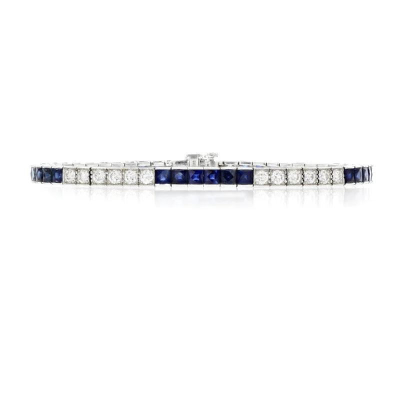 Ladies bracelets cool flair -Art Deco Style Sapphire and Diamond Line Bracelet